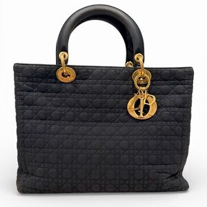 Dior Lady Dior Nylon Cannage Black Quilted Handbag with COA